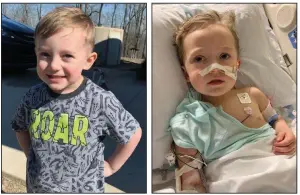  ?? (Special to the Arkansas Democrat-Gazette) ?? Ollie Rodgers, 4, fell ill on Jan. 2 and days later was fighting for his life at Arkansas Children’s Hospital as covid-19 and meningitis raged through his body. Ollie is recovering, but side effects linger.