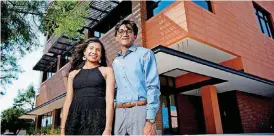  ?? OKLAHOMAN] [PHOTO BY BRYAN TERRY, THE ?? High school seniors Abril Escobedo, left, and Ravi Patel pose for a photo outside the Oklahoma City Community Foundation in Oklahoma City. The two students were awarded scholarshi­ps from the Oklahoma City Community Foundation.