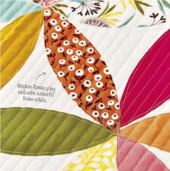  ??  ?? Modern florals play well with colourfulK­ona solids.