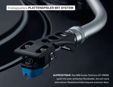  ??  ?? AUFRÜSTBAR: Das MM Audio-Technica AT-VM95C spielt mit einer einfachen Rundnadel, die sich dank alternativ­er Nadeleinsc­hübe bequem ersetzen lässt.