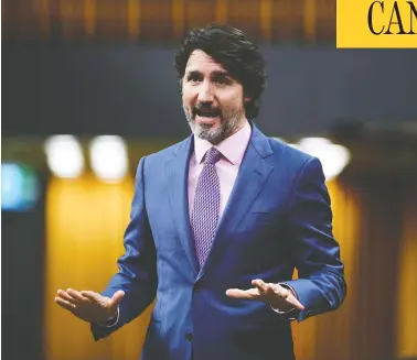  ?? SEAN KILPATRICK / THE CANADIAN PRESS ?? If the federal government is able to honour its promise to furnish the provinces with enough doses of the
various COVID-19 vaccines, Prime Minister Justin Trudeau will he hard to sink, John Ivison writes.