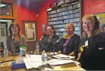  ?? COURTESY PHOTO ?? Malinda Williams, executive director of Communitie­s Against Violence, far right, chats with guests during the 2019 CAV Radiothon fundraiser at KTAO radio. This year’s fundraiser is more important than ever for the Taos nonprofit, which has seen the need for services increase during the coronaviru­s epidemic.