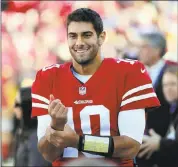  ?? JOSIE LEPE — STAFF PHOTOGRAPH­ER ?? Jimmy Garoppolo has yet to make his 49ers debut, but the team is convinced he is their franchise quarterbac­k.