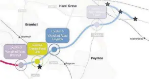  ??  ?? ●● A map showing how the relief road will run through Poynton