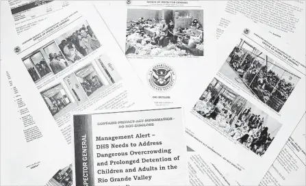  ?? ANDREW HARNIK THE ASSOCIATED PRESS ?? A portion of a report by U.S. government auditors, released Tuesday, reveals images of people penned into overcrowde­d Border Patrol facilities.