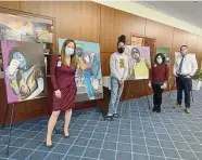  ?? ?? Artist Carl “Cal” Edward Bocicault, center, with, from left, Annie Nardi, Diana Lieblong and Jerry Laureano, co-chairs of the Greenwich Hospital Diversity, Equity, Inclusion and Belonging Council.