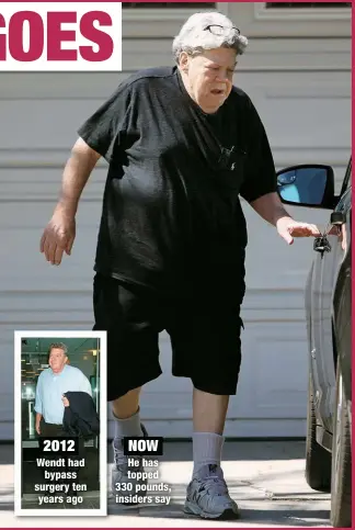  ?? ?? 2012
Wendt had
bypass surgery ten years ago
NOW
He has topped 330 pounds, insiders say