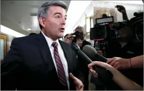  ?? AP PHOTO/JACQUELYN MARTIN ?? In this Jan. 22 file photo, Sen. Cory Gardner, R-Colo., speaks to the media after attending a meeting with a bipartisan group of senators on day three of the government shutdown on Capitol Hill in Washington. Gardner announced Friday that President...