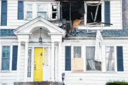  ?? AP PHOTO/MARY SCHWALM ?? This home in North Andover, Mass., was one of multiple houses that went up in flames Thursday afternoon after gas explosions and fires.