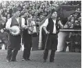  ?? ?? Adge Cutler and The Wurzels performing for the home crowd at Ashton Gate in 1967. They were not national stars, but they were hugely popular locally