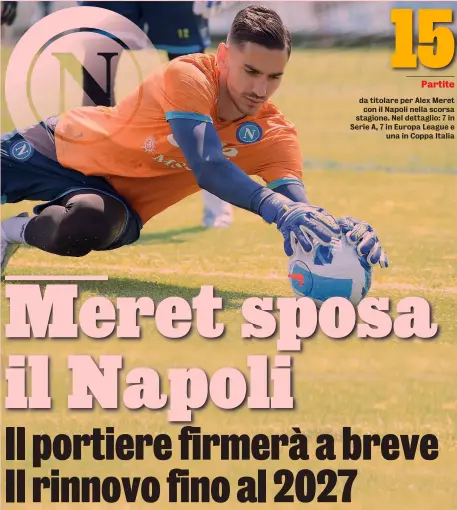  ?? ?? da titolare per Alex Meret con il Napoli nella scorsa stagione. Nel dettaglio: 7 in Serie A, 7 in Europa League e una in Coppa Italia
Portiere friulano Alex Meret, 25 anni, ha giocato anche con Udinese e Spal