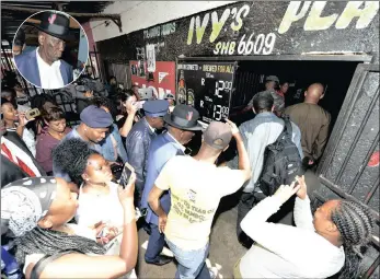  ?? PICTURE: BONGANI SHILULBANE/AFRICAN NEWS AGENCY (ANA) ?? Minister of Police Bheki Cele and National Police Commission­er Khehla Sitole inspecting notorious taverns and shops outside the Soshanguve North campus in Pretoria.