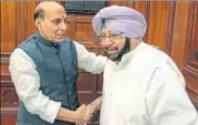  ?? PTI ?? Union home minister Rajnath Singh and Punjab chief minister Capt Amarinder Singh during a meeting in New Delhi on Thursday.