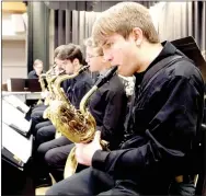 ??  ?? Prairie Grove High Jazz Band provided entertainm­ent for the Chamber of Commerce annual banquet, held Monday in the commons area at the high school. About 130 people attended the banquet. Will Spencer plays baritone saxophone in the band.