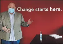  ?? CLIFFORD SKARSTEDT EXAMINER ?? United Way of Peterborou­gh and District CEO Jim Russell announces a partnershi­p Thursday with Laridae, a local management consulting firm.