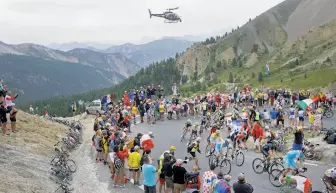  ?? Laurent Cipriani / Associated Press ?? Vincenzo Nibali, who wore the leader’s yellow jersey through the entirety of the course in the Alps, has a 4:37 lead on his nearest competitor as the Tour de France heads for the Pyrenees.