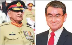  ??  ?? Pakistan Army Chief General Qamar Javed Bajwa had a video conversati­on with Defence Minister of Japan Taro Kono.