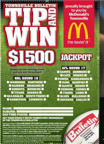  ??  ?? Simply tip the winning teams and you win the jackpot!