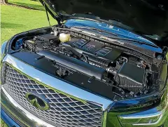  ??  ?? Left: A big engine for a big vehicle – the QX80’s 5.6-litre V8 pumps out 298kW of power.