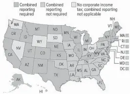  ??  ?? Twenty-eight states, plus Washington D.C., require combined reporting for corporate income taxes. Mostly southeaste­rn states have resisted the practice.