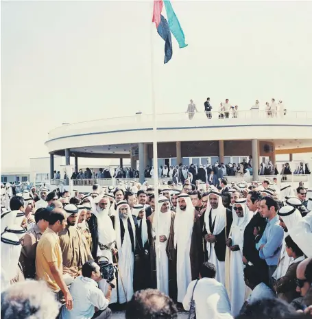  ?? Aletihad ?? The late Sheikh Zayed at Union House alongside the other Founding Fathers, including Sheikh Rashid of Dubai