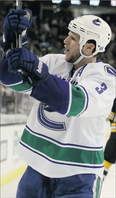  ?? — GETTY IMAGES FILES ?? After the first 20 games of the NHL season, the Vancouver Canucks’ Kevin Bieksa had a PDO — adding up shooting and save percentage­s — of just 95.6.