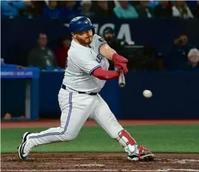  ?? CHRIS YOUNG/THE CANADIAN PRESS VIA AP ?? Alejandro Kirk got the Blue Jays on the board with a solo homer in the second inning and added a two-run single in the third.