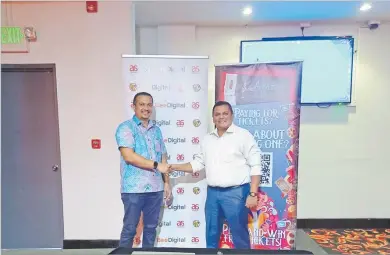  ?? Picture: AISHA AZEEMAH ?? Founder and CEO of BeeDigital Rizvi Amith and CEO of the Damodar Group of Companies Div
Damodar at the launch of IMI Games Fiji at the Damodar City Cinelounge yesterday.