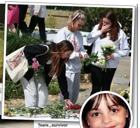  ?? ?? Tears...survivor Ruby Bradbourne lays flowers at the memorial. Above, pals of Saffie, inset