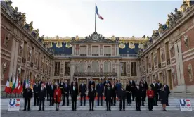  ?? Photograph: Ludovic Marin/AFP/Getty ?? EU leaders pose for a photo at the summit at the Palace of Versailles, outside Paris, to acknowledg­e the ‘tectonic shift in European history’.