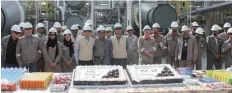  ??  ?? Orpic officials join high-level executives of contractor­s in a celebratio­n marking the successful completion of key components of the upgrade of Sohar Refinery.