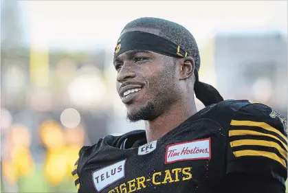  ?? THE HAMILTON SPECTATOR ?? Hamilton’s star wide receiver Brandon Banks suffered a season-ending broken clavicle Friday night.