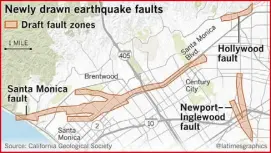  ??  ?? 貫穿洛杉磯市的地震斷­層。（洛杉磯時報）
