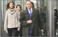  ?? Erik Trautmann / Hearst Connecticu­t Media ?? Michelle Troconis, charged with conspiracy to commit murder in the disappeara­nce of Jennifer Dulos, exits the court following a pretrial hearing with her family and attorney Jon L. Schoenhorn in February.