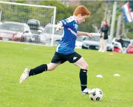  ?? ?? Gippsland United’s Clay Diston-McCann scores a hat-trick.