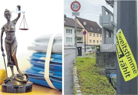  ?? FOTOS: DPA/LINSENMAIE­R ?? Die grellen Wahlkampfa­ufkleber wurden über das gesamte Weingarten­er Stadtgebie­t angebracht.