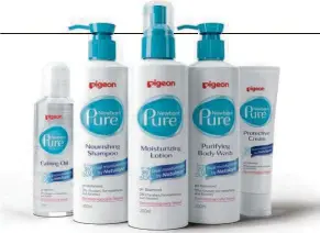  ??  ?? Developed for baby’s sensitive skin, Pigeon’s Newborn Pure Skincare Series is gentle and soothing on your little one.