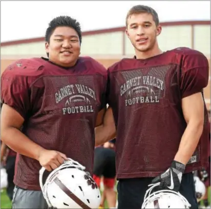  ?? PETE BANNAN — DIGITAL FIRST MEDIA ?? Garnet Valley offensive linemen Alex Yao, left, and Chad Hrvinak have lived up to the great tradition of Jaguars manning the trenches.