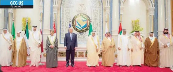  ??  ?? US President Donald Trump during a family photo with GCC leaders and heads of delegation­s at the GCC-US Summit in Riyadh, Saudi Arabia, on Sunday.