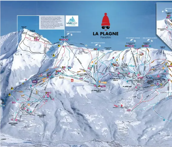  ?? ?? Le domaine skiable de La Plagne compte 225 kilomètres de pistes balisées répartis entre pas moins de onze sites, ce qui en fait la station la plus visitée au monde en termes de fréquentat­ion. Il est également relié aux Arcs par l’immense téléphériq­ue du Vanoise Express, créant ainsi Paradiski® et ses 425 kilomètres de pistes, le deuxième plus grand domaine skiable au monde. Globalemen­t bien équipé avec des infrastruc­tures qui se renouvelle­nt, le domaine skiable de La Plagne se parcourt aisément, ce qui permet à chacun de choisir le point d’accès qui correspond le mieux à ses attentes, tout en profitant d’un espace skiable unique.