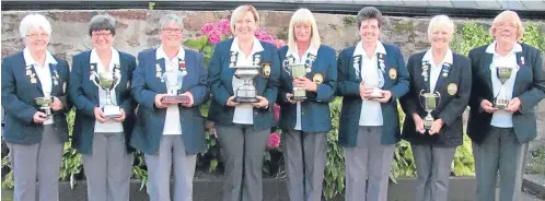  ??  ?? Newgate Bowling Club Ladies prizewinne­rs happily show off their awards, from left, May Hutcheson, Ann Cargill, Barbara Park, Stephanie Wren, Linda Cargill, Margaret Cargill, Pat Smith and Irene Hill.