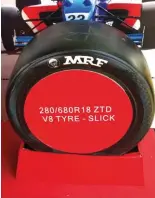  ??  ?? Top: The MRF tyre display showcased a tyre for the Australian V8 Supercars Championsh­ip. Below: MRF is the control tyre for the Bathurst six hours