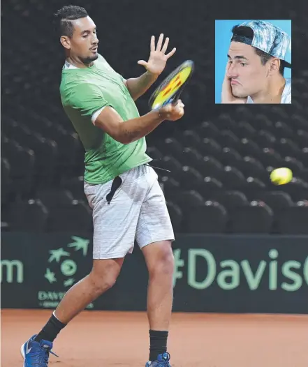  ??  ?? Nick Kyrgios admits even he can’t relate to Bernard Tomic (inset) ahead of the Davis Cup tie with Belgium.