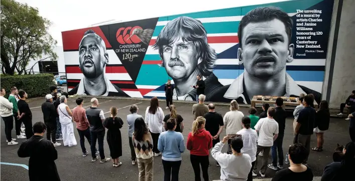  ?? Photos / Dean Purcell ?? The unveiling of a mural by artists Charles and Janine Williams honouring 120 years of Canterbury New Zealand.