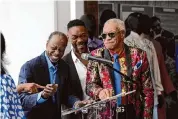  ?? Carlos Osorio/Associated Press ?? Henry Fambrough, left, joins fellow members of The Spinners Jessie Peck and G.C. Cameron in 2023 at the Motown Museum in Detroit.