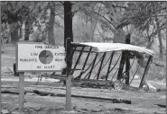  ?? AP/Santa Barbara County Fire Department/MIKE ELIASON ?? The Rancho Alegre Outdoor School camp, seen Monday, sustained damage from the Whittier Fire near Santa Barbara, Calif.