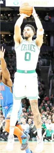  ?? WINSLOW TOWNSON/AGENCE FRANCE-PRESSE ?? JAYSON Tatum and the Boston Celtics roll to their seventh straight win following a 126-122 triumph over the Oklahoma City Thunder.