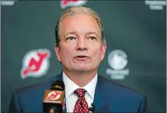  ?? JULIO CORTEZ/AP PHOTO ?? Devils general manager Ray Shero speaks during a news conference on June 2, 2015 at Newark, N.J.