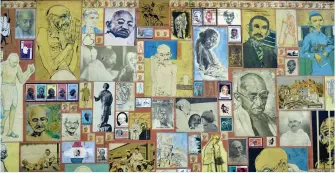  ?? AFP ?? Various images of Mahatma Gandhi make up a hand-made collage featured in the reception area at the Gandhi Peace Foundation in New Delhi on Tuesday. —