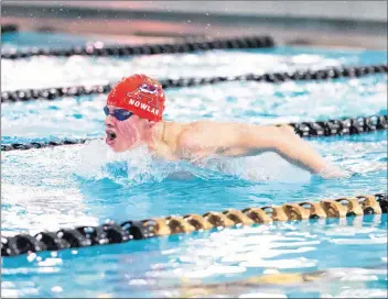  ?? TREVOR MCMILLAN PHOTO ?? Joshua Nowlan from Ottawa competes in the 200m butterfly at the Kemp Fry meet hosted by Dalhousie.